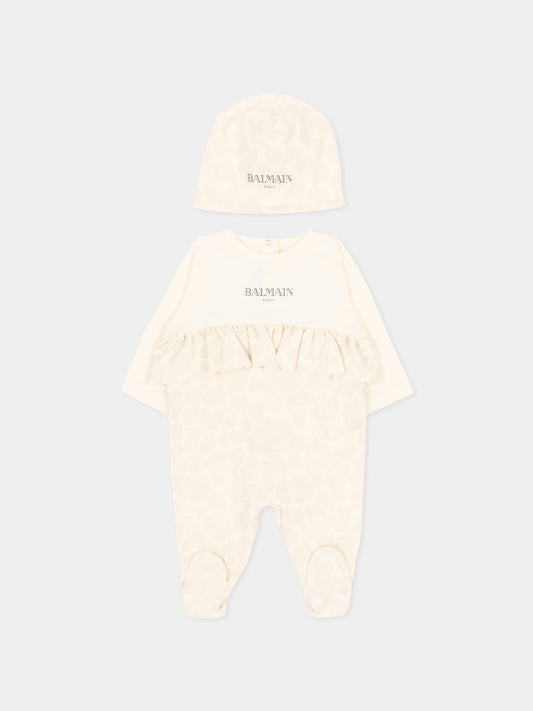 Set tutina beige per neonata con logo,Balmain Kids,BYB020-Z3763 102BG