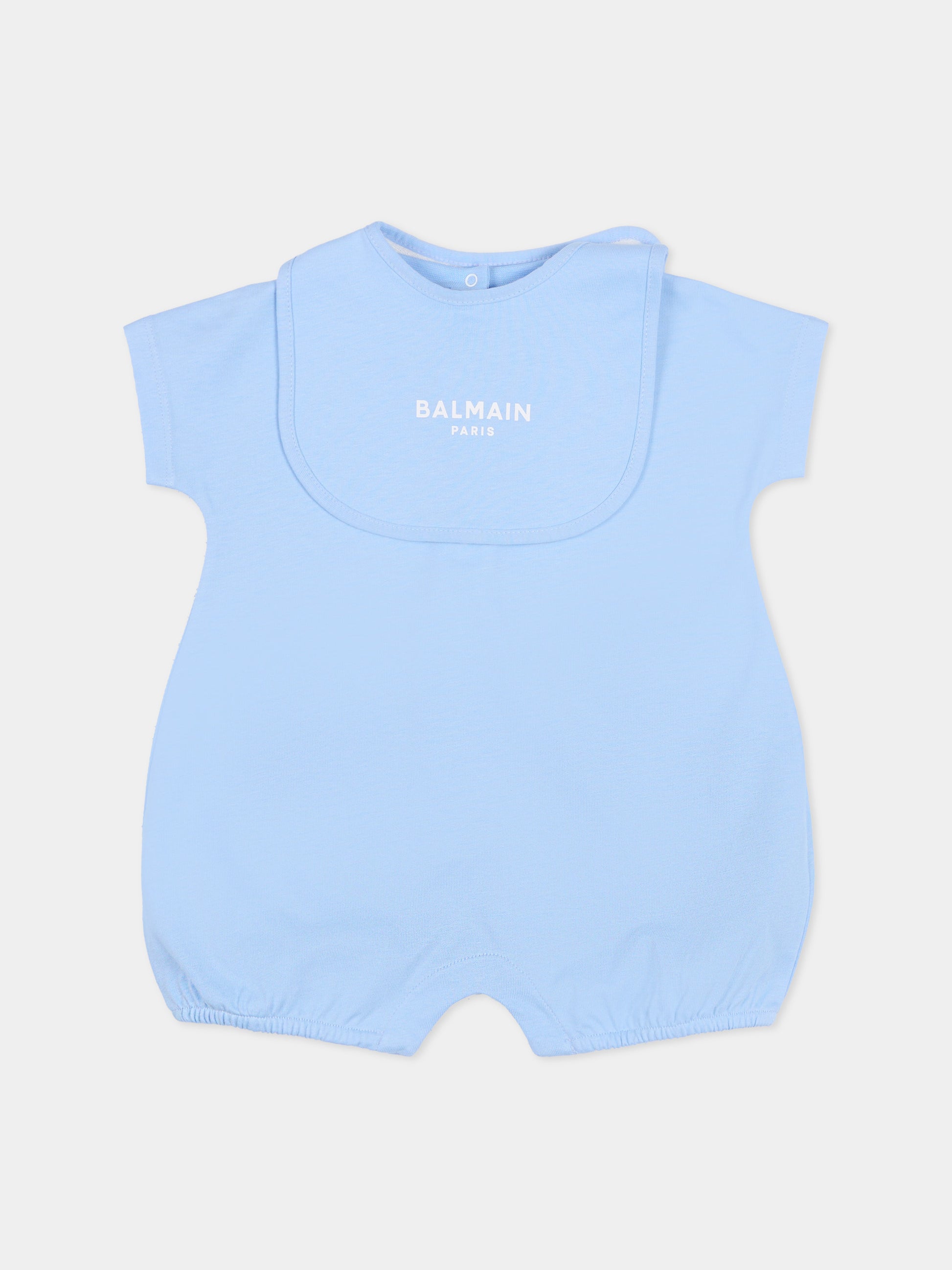 Pagliaccetto celeste per neonato con logo,Balmain Kids,BYB510-Z3672 652BC