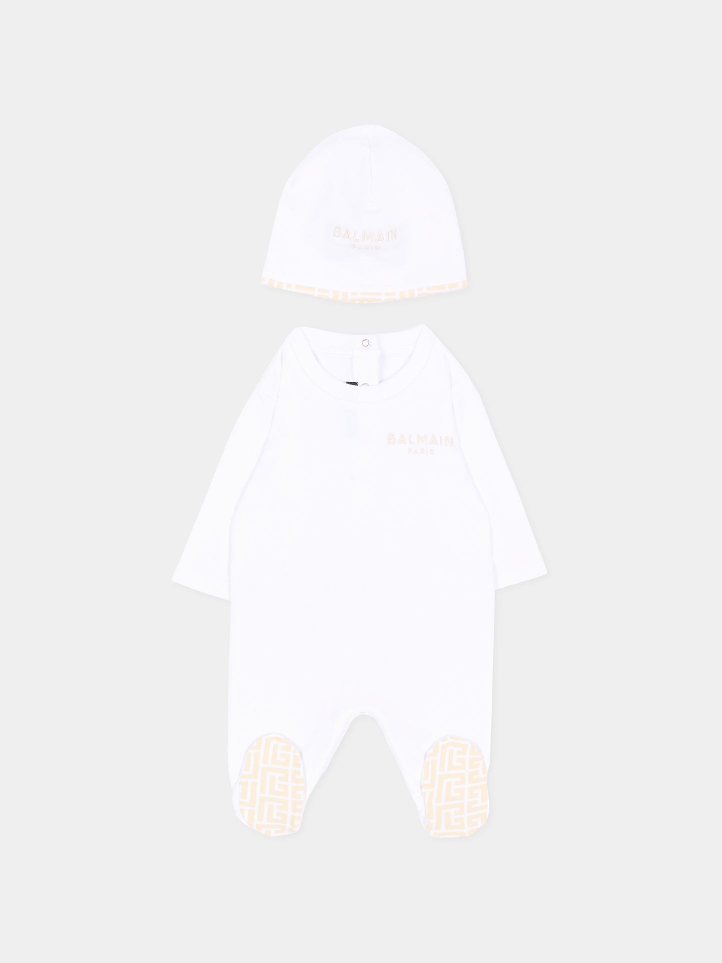 White romper set for newborns with logo