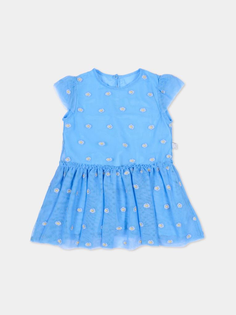 Vestito azzurro per neonata con fiori ricamati,Stella Mccartney Kids,TY1051-Z3653 636EM