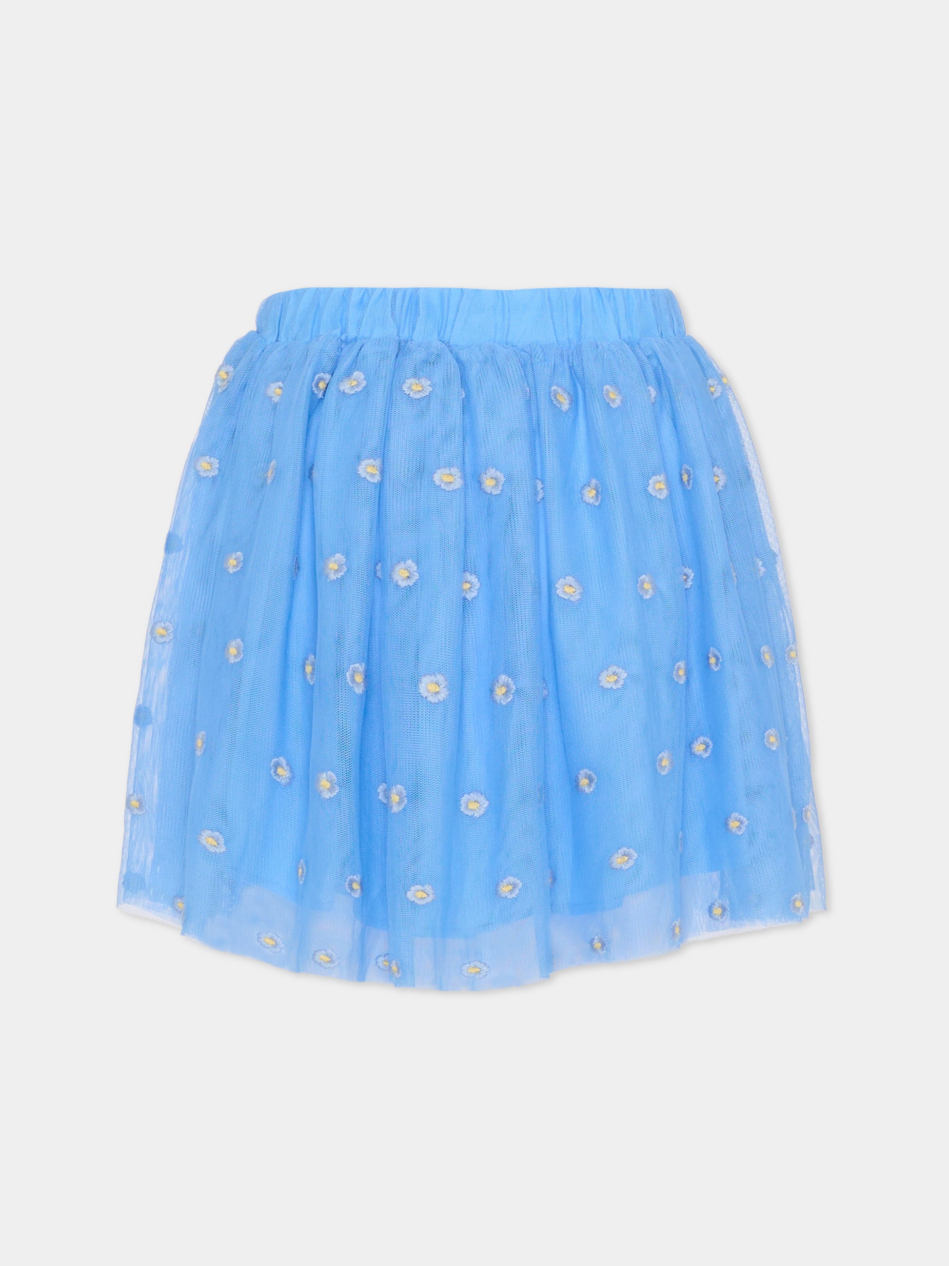 Gonna azzurra per bambina con fiori ricamati,Stella Mccartney Kids,TY7A01-Z3653 636EM