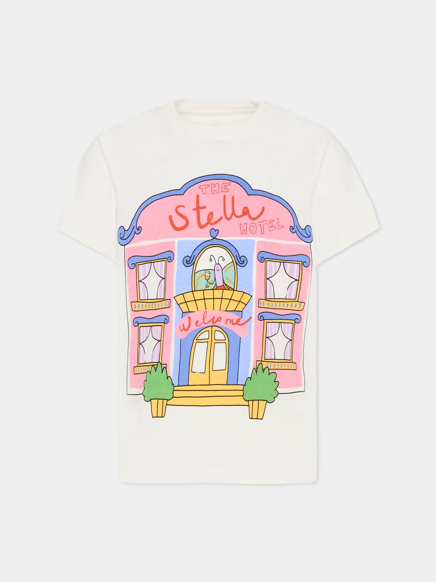 T-shirt avorio per bambina con stampa Stella hotel,Stella Mccartney Kids,TY8A11-Z0434 101