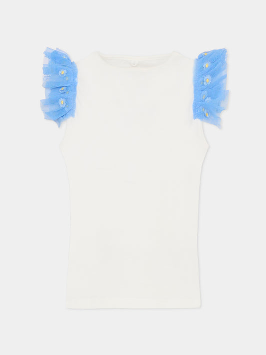 Ivory T-shirt for girl with flowers