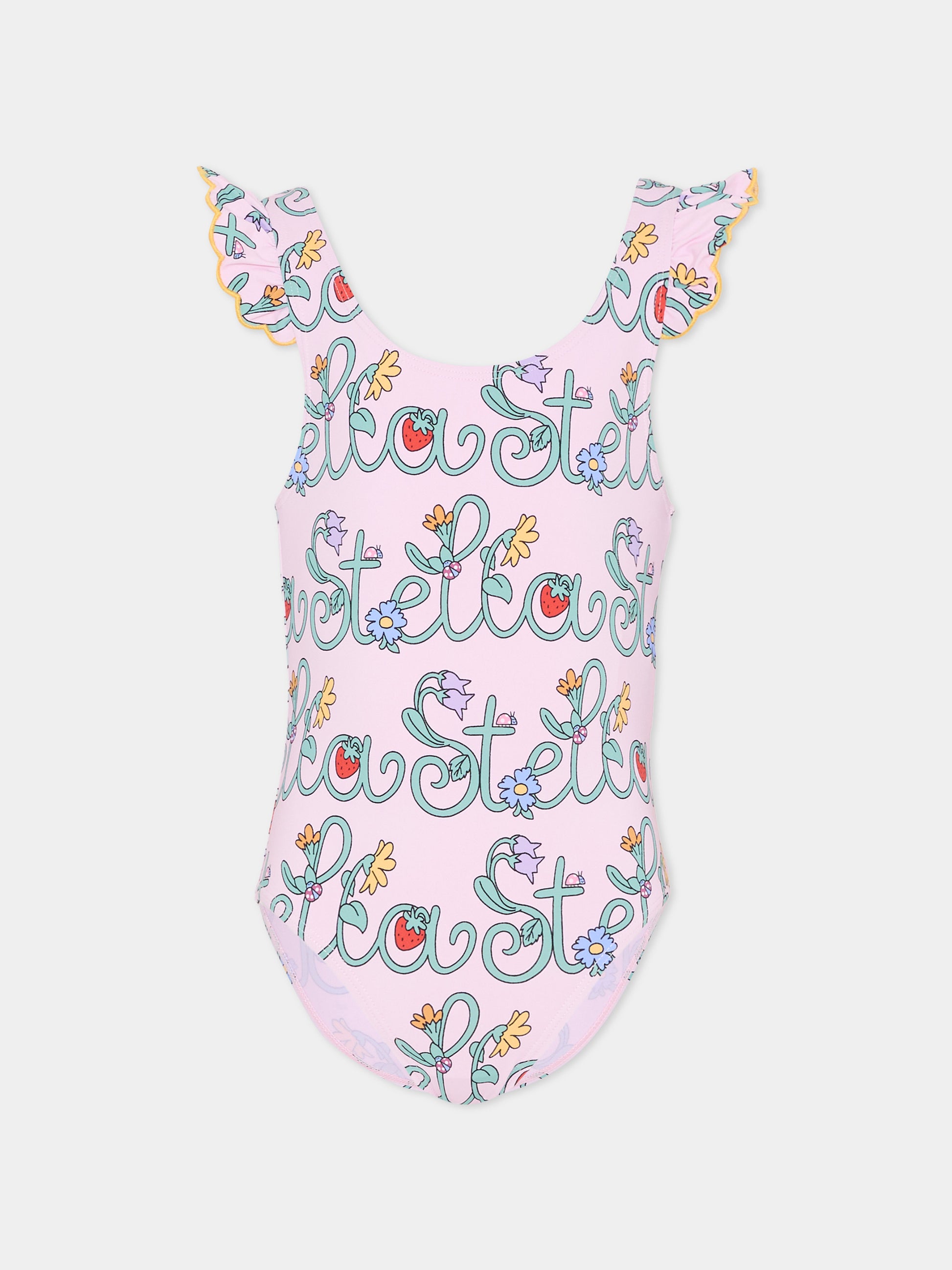 Costume intero rosa per bambina con logo e fiori,Stella Mccartney Kids,TYCA49-Z3511 51RMC