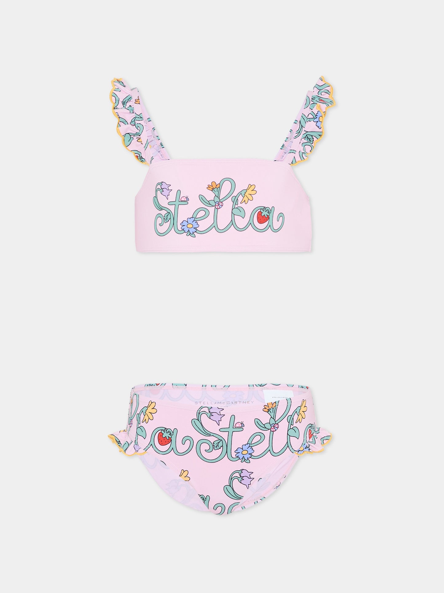 Bikini rosa per bambina con logo e fiori,Stella Mccartney Kids,TYCA55-Z3511 51RMC