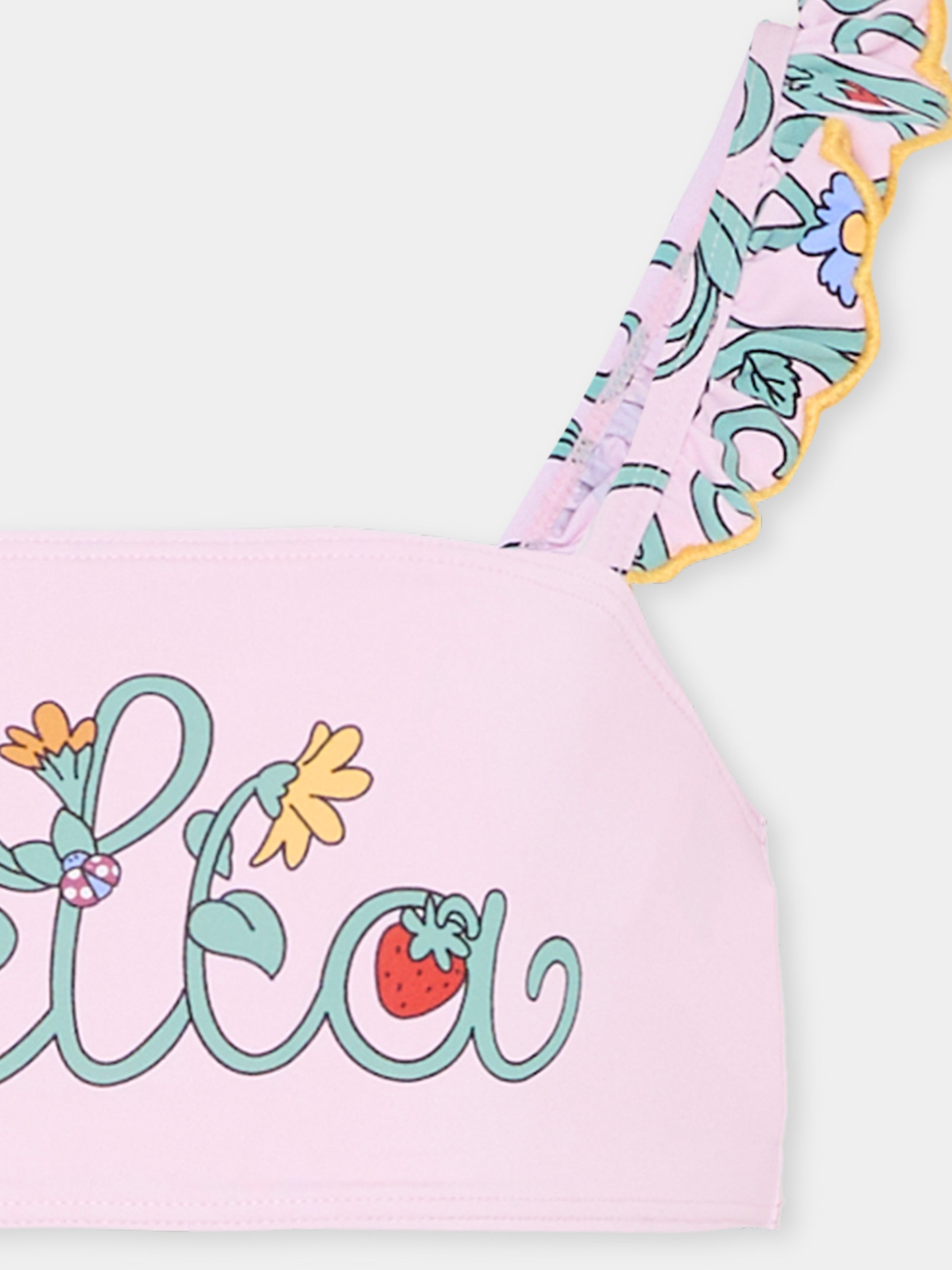 Bikini rosa per bambina con logo e fiori,Stella Mccartney Kids,TYCA55-Z3511 51RMC
