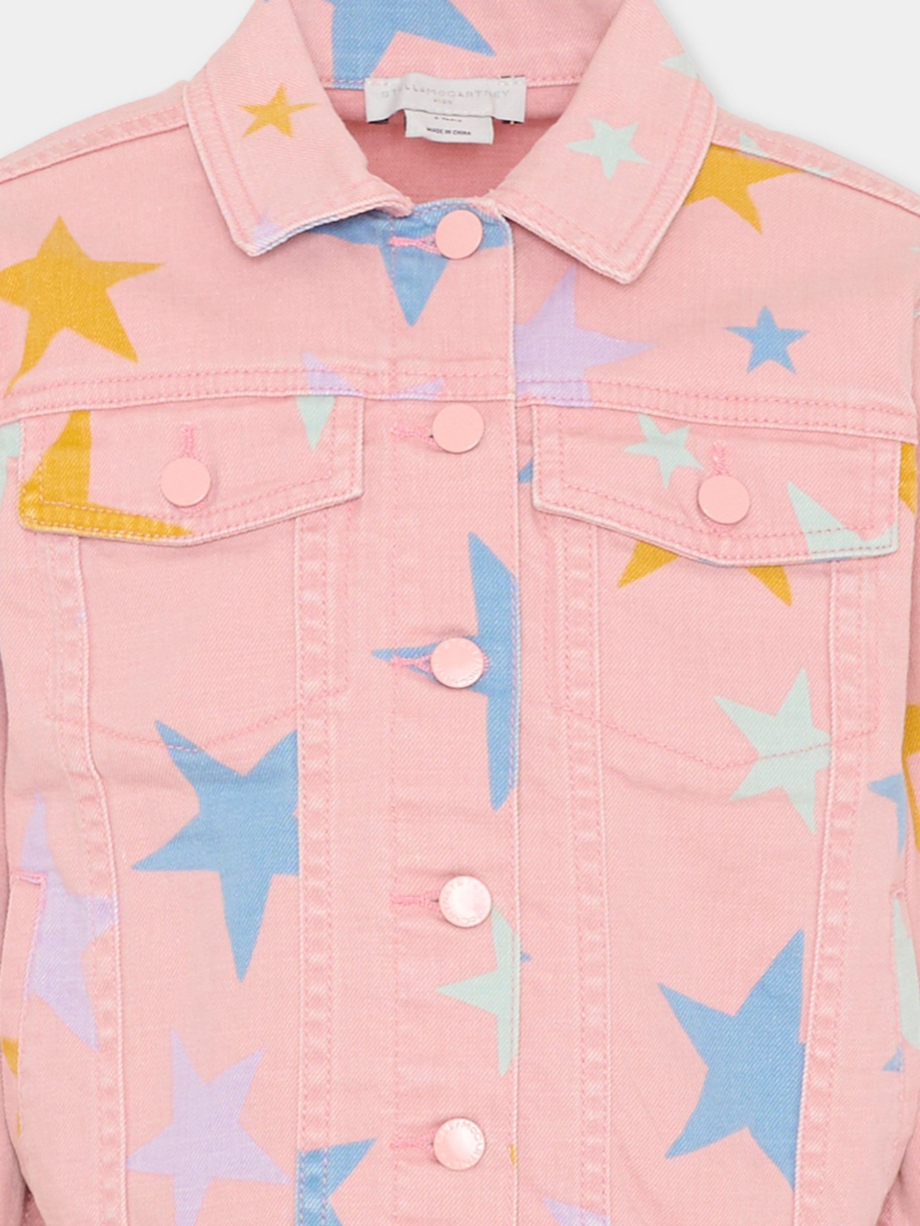Giubbotto di jeans rosa per bambina con stampa stelle,Stella Mccartney Kids,TY2A37-Z2572 507MC