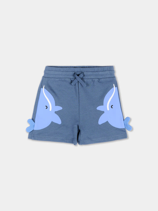 Shorts sportivi blu per neonato con balene,Stella Mccartney Kids,TY6589-Z3409 61B