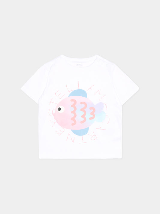 T-shirt bianca per neonata con stampa pesce,Stella Mccartney Kids,TY8061-Z0434 100