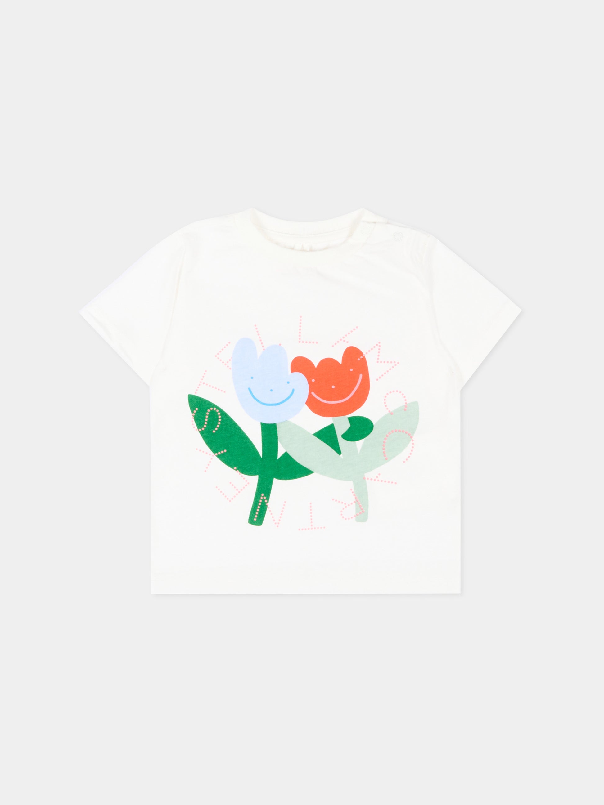 T-shirt avorio per neonata con tulipani,Stella Mccartney Kids,TY8121-Z0434 101