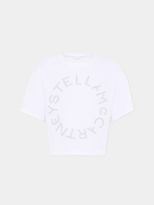 T-shirt bianca per bambina con logo,Stella Mccartney Kids,TY8C01-Z0434 100