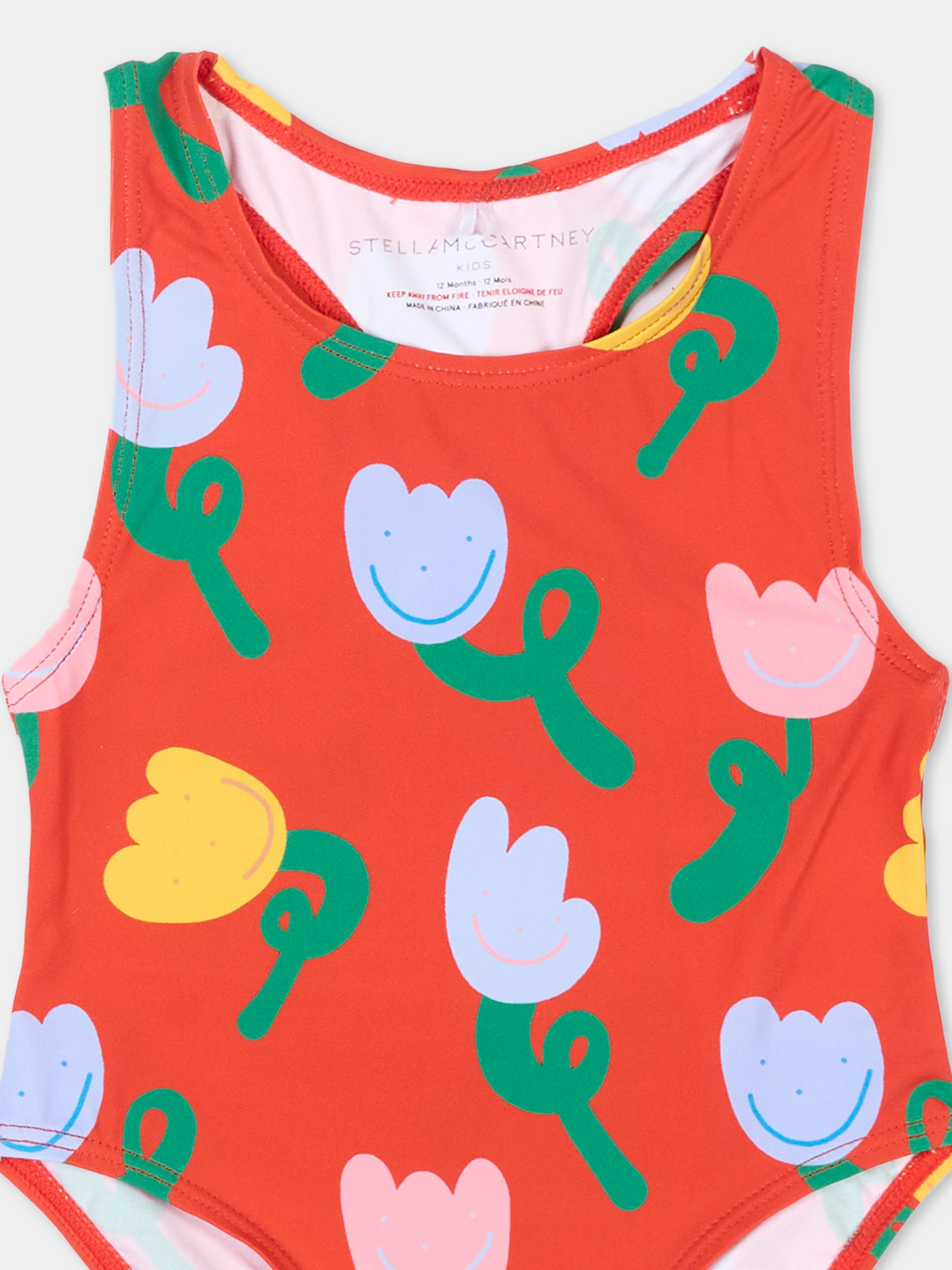 Costume intero rosso per neonata con tulipani,Stella Mccartney Kids,TYC059-Z3662 426MC