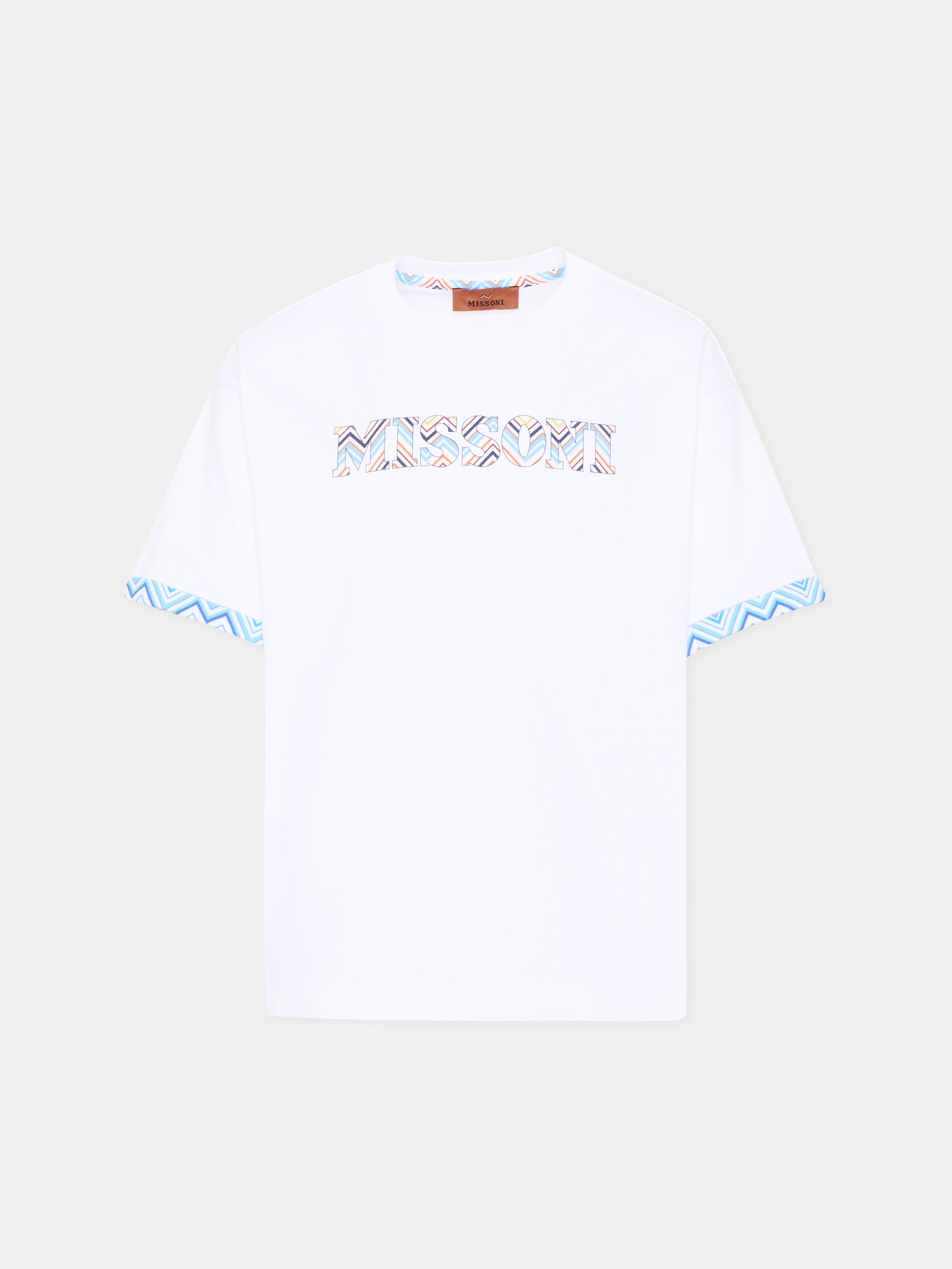 T-shirt bianca per bambini zigzag logo,Missoni,MY8P11-Z3672 100MC