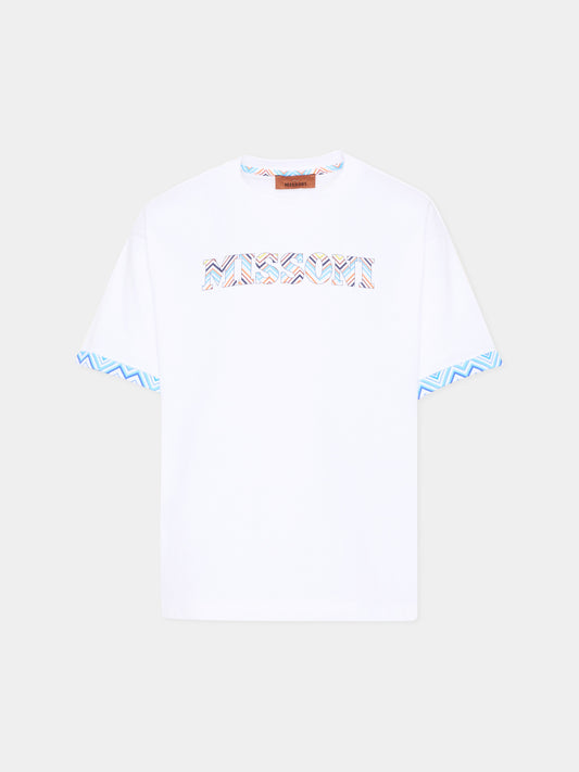 T-shirt bianca per bambini zigzag logo,Missoni,MY8P11-Z3672 100MC