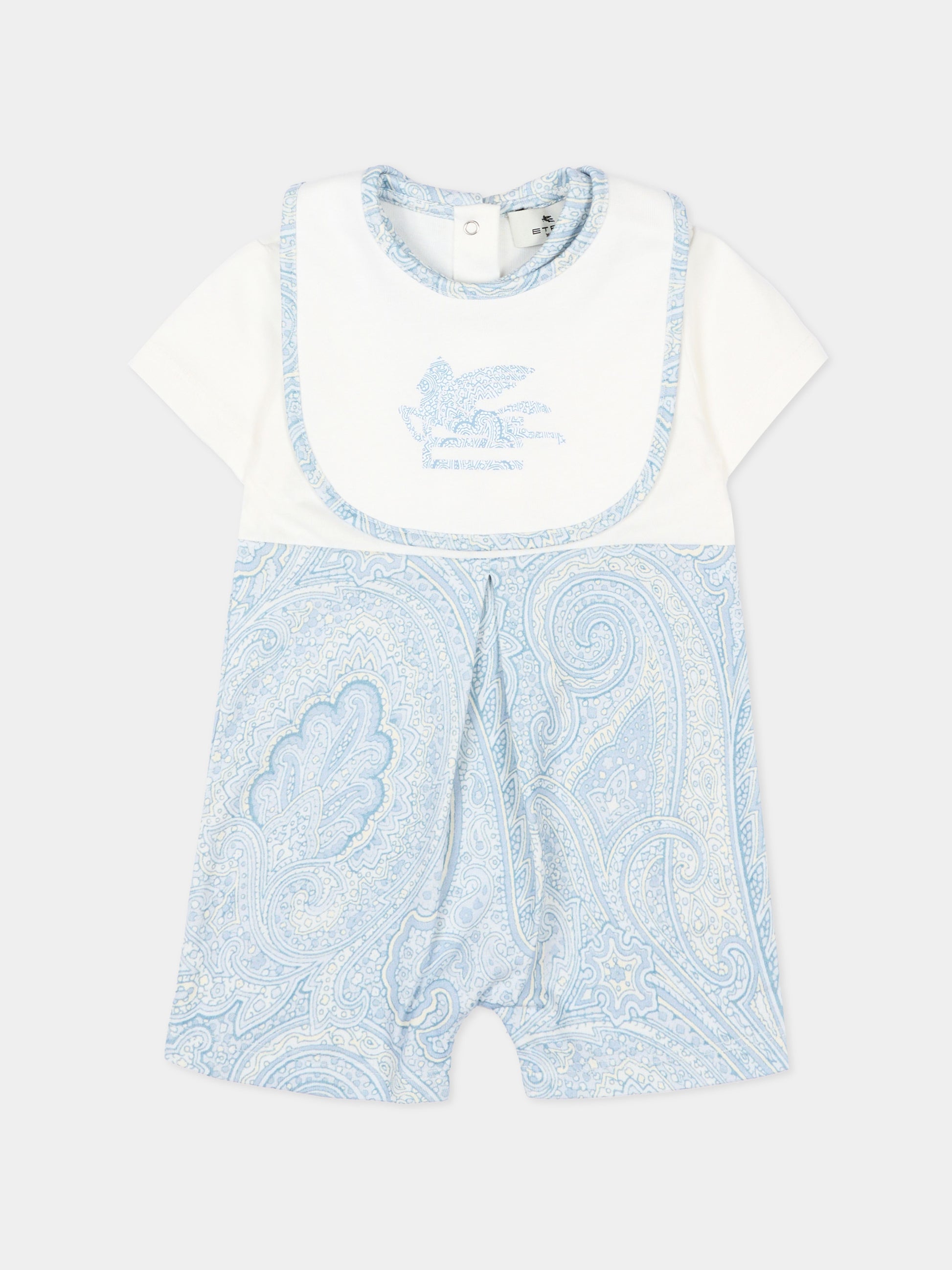 Pagliaccetto celeste per neonato con stampa paisley e logo,Etro,GYB550-Z3771 602