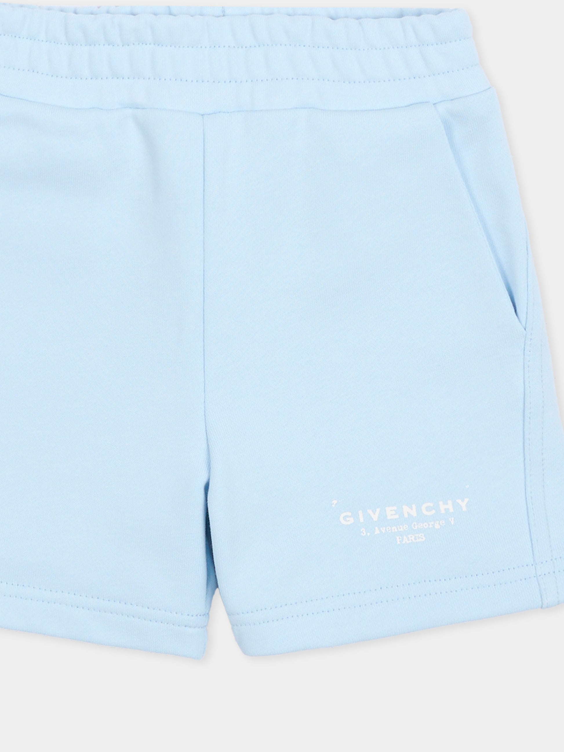 Shorts celesti per neonato con logo,Givenchy Kids,H31197 77L
