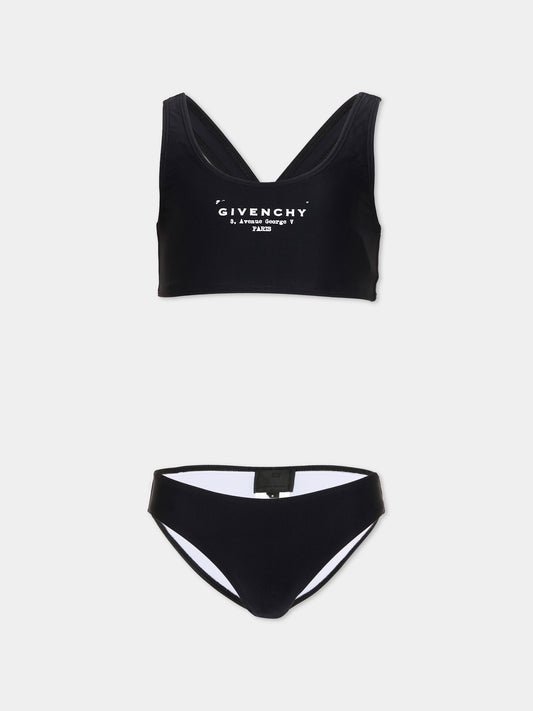 Slip e bikini nero per bambina con logo,Givenchy Kids,H31218 09B