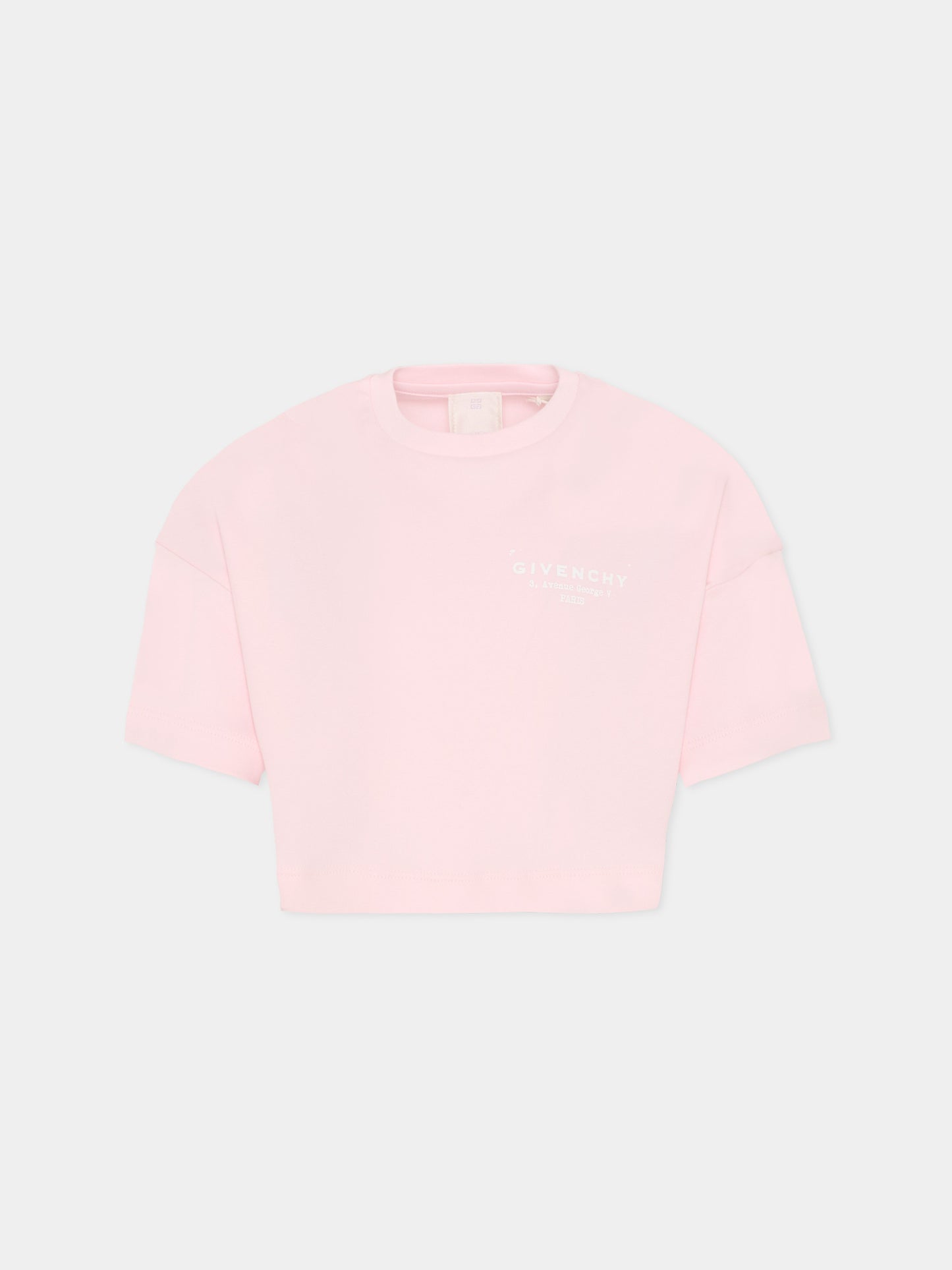 T-shirt crop rosa per bambina con logo,Givenchy Kids,H31224 44Z
