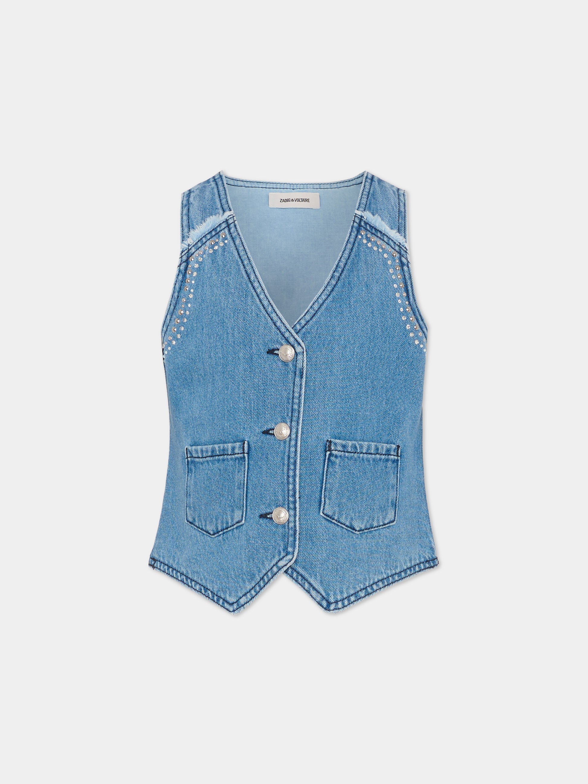 Gilet denim per bambina con strass,Zadig & Voltaire Kids,X60571 Z13