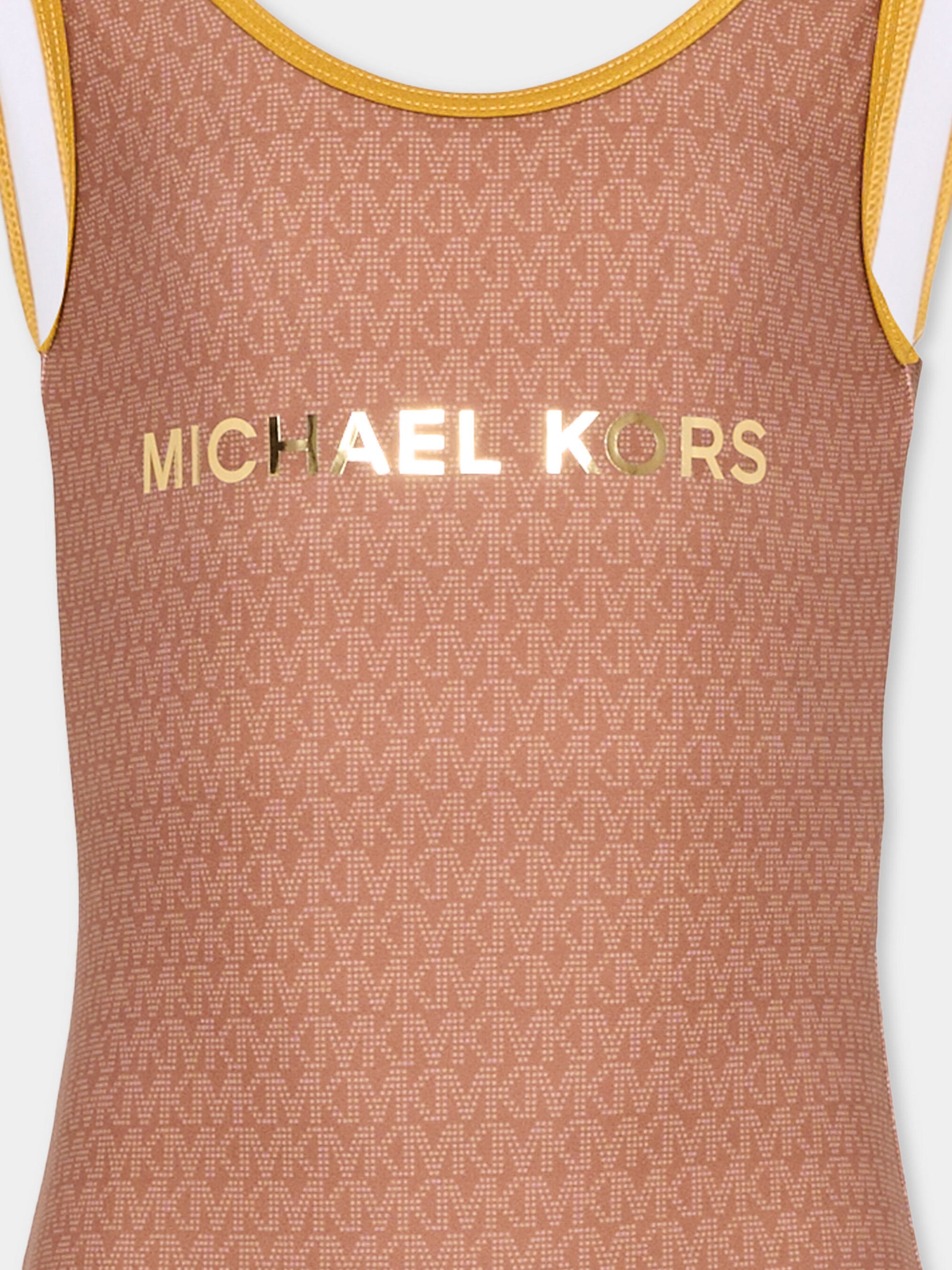 Costume intero marrone per bambina con logo,Michael Kors,R30560 348