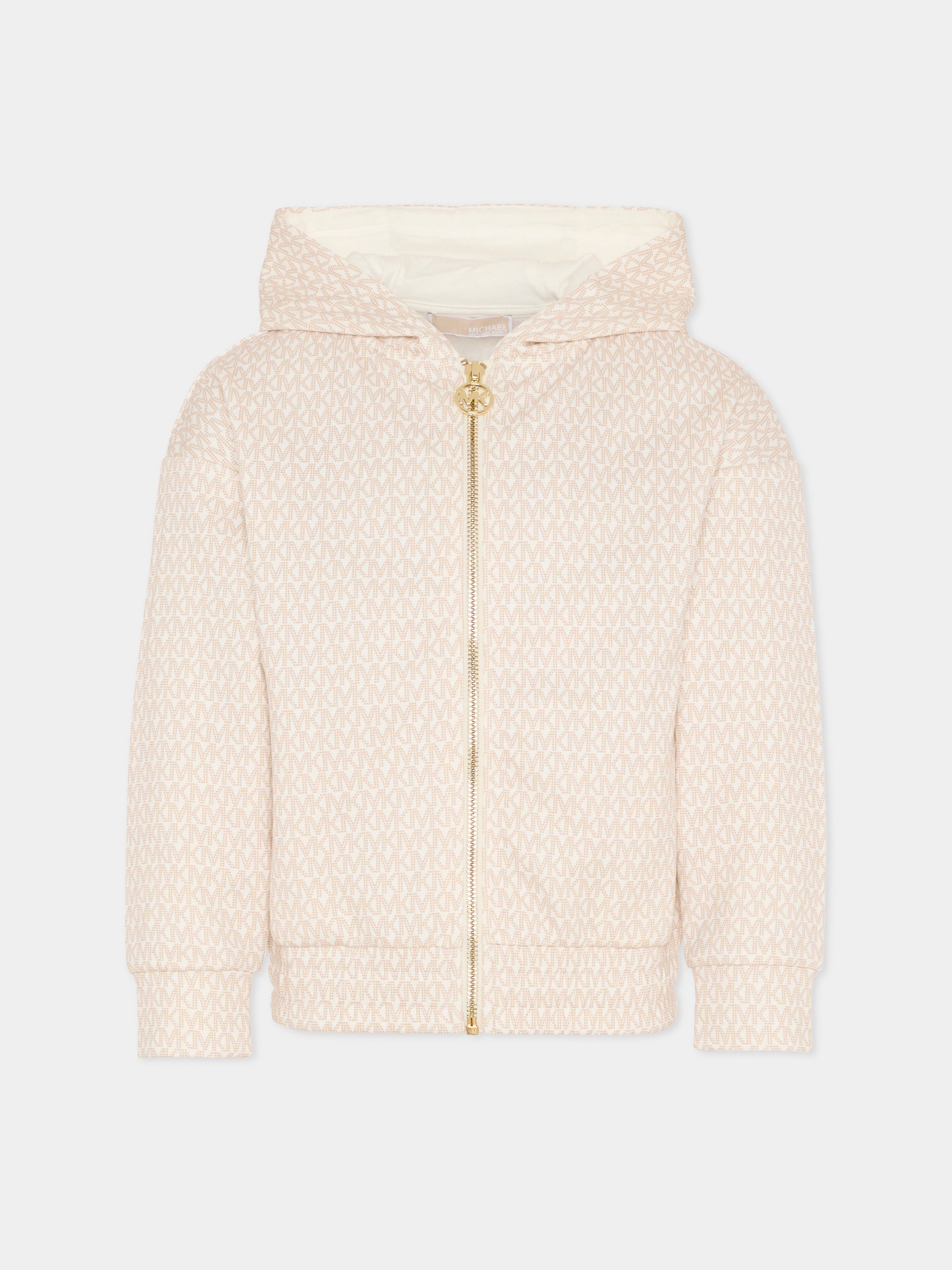 Felpa avorio per bambina con logo all over,Michael Kors,R30589 190