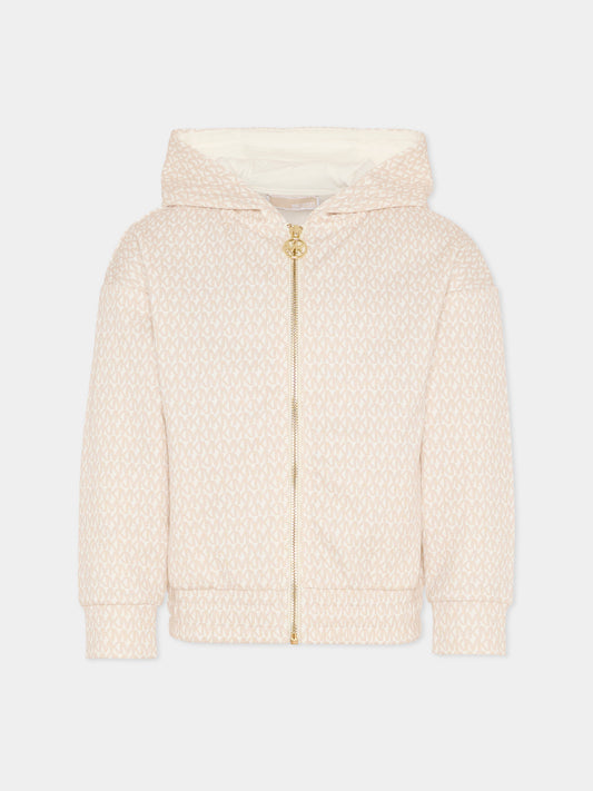 Felpa avorio per bambina con logo all over,Michael Kors,R30589 190