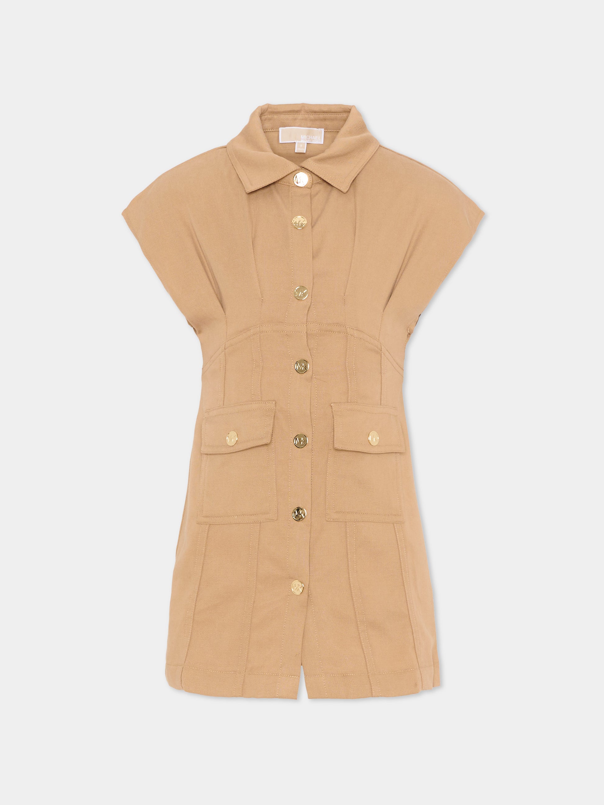 Vestito beige per bambina con bottoni dorati,Michael Kors,R30594 263