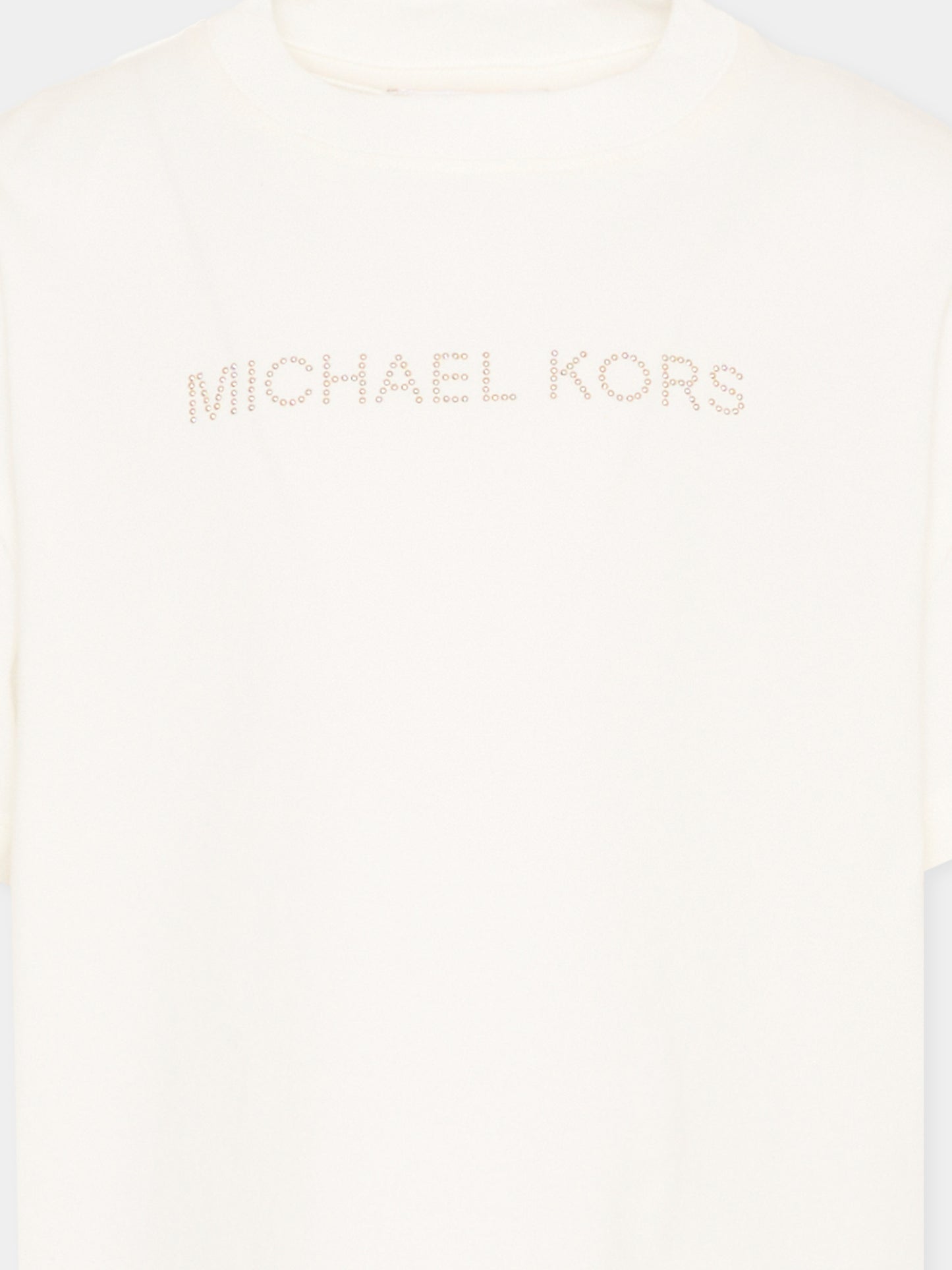 T-shirt avorio per bambina con logo,Michael Kors,R30602 117