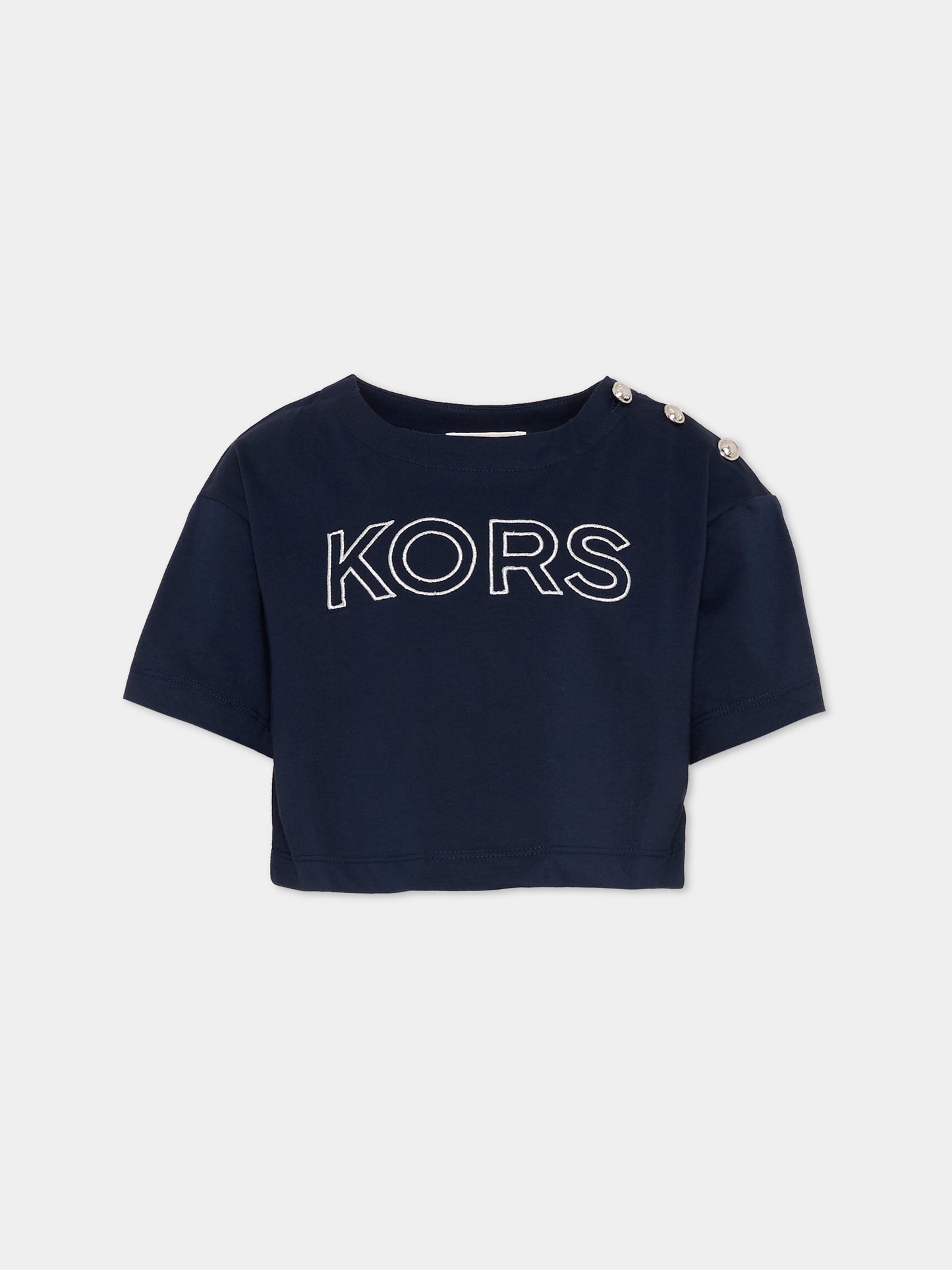 T-shirt blu per bambina con logo,Michael Kors,R30605 849