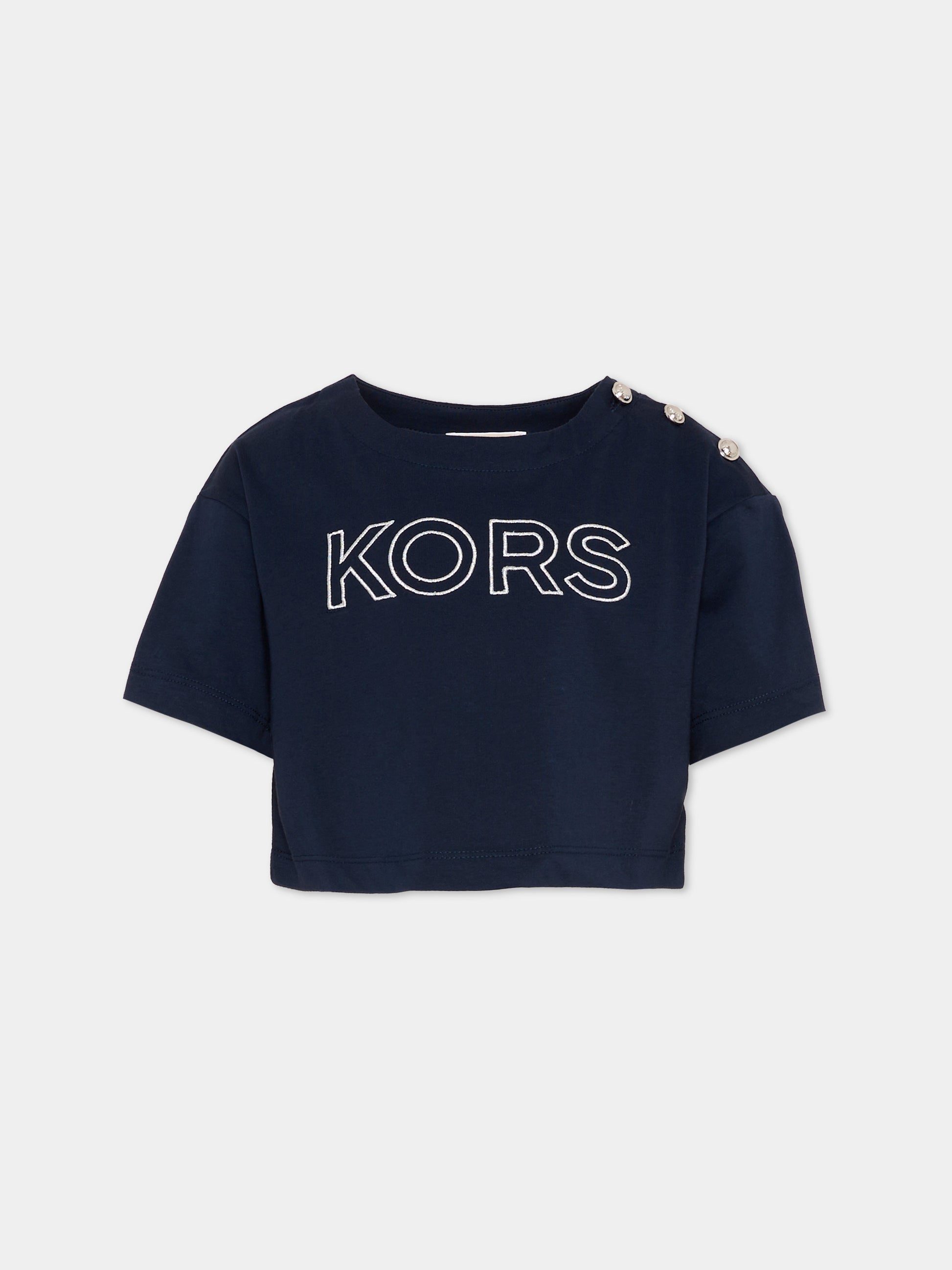T-shirt blu per bambina con logo,Michael Kors,R30605 849