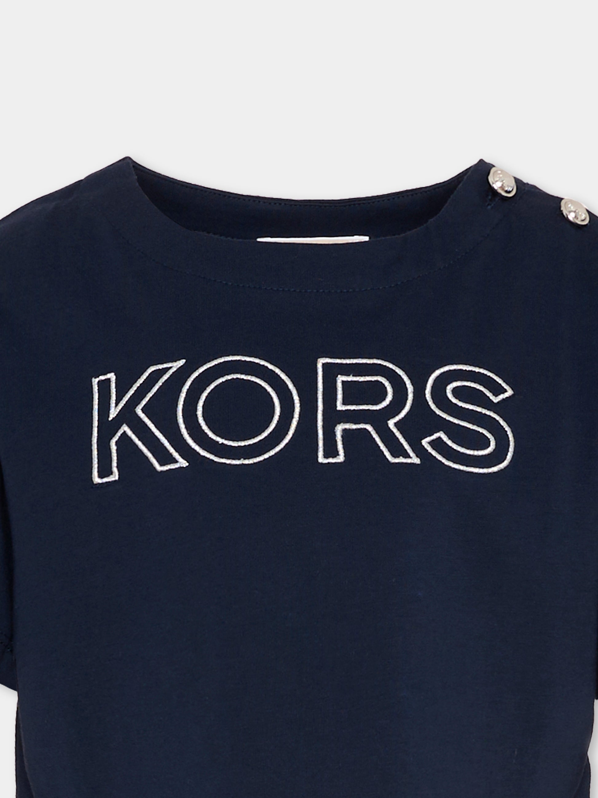 T-shirt blu per bambina con logo,Michael Kors,R30605 849