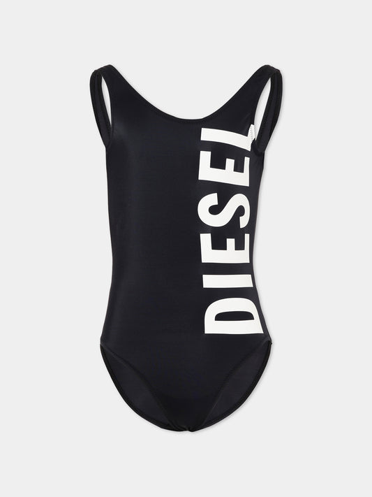 Costume intero nero per bambina con logo,Diesel,J02716 KYAG8 K900