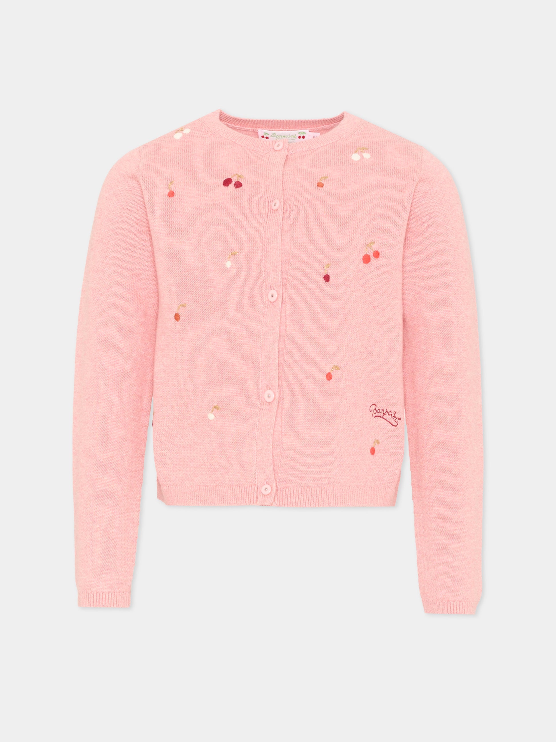 Cardigan rosa per bambina con ciliegie,Bonpoint,S06GCAK00019 124A
