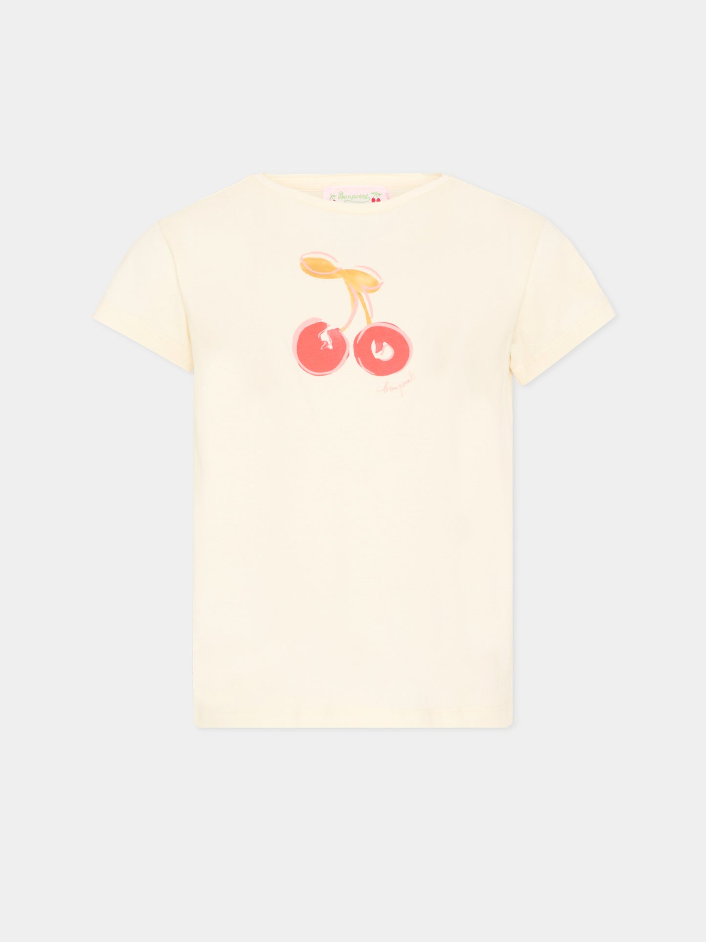 T-shirt bianca per bambina con ciliegie,Bonpoint,S06GTSK00021 103