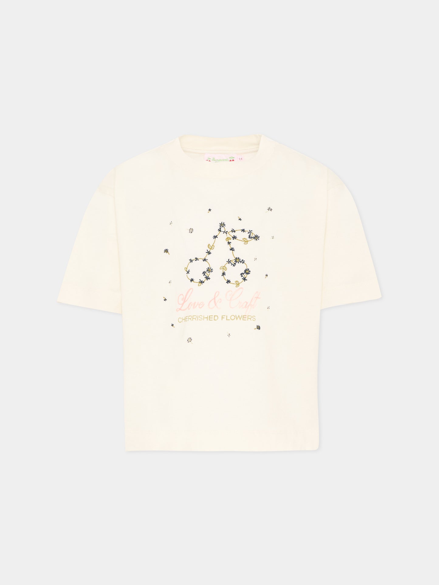 T-shirt avorio per bambina con ciliegie,Bonpoint,S06GTSK00024 102