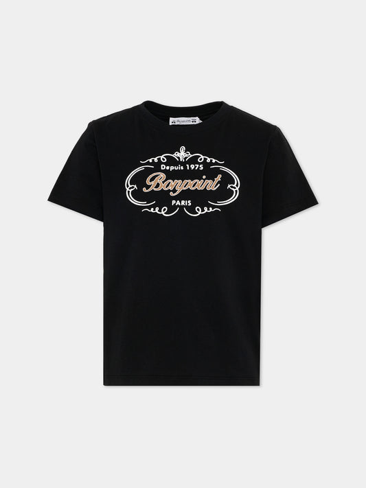 T-shirt nera per bambino con logo,Bonpoint,S06BTSK00007 199A