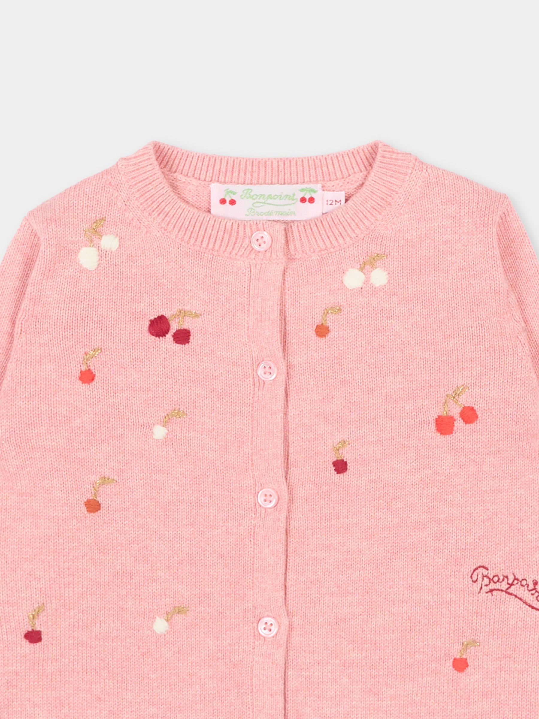 Cardigan rosa per neonata con ciliegie,Bonpoint,S06XCAK00007 124A