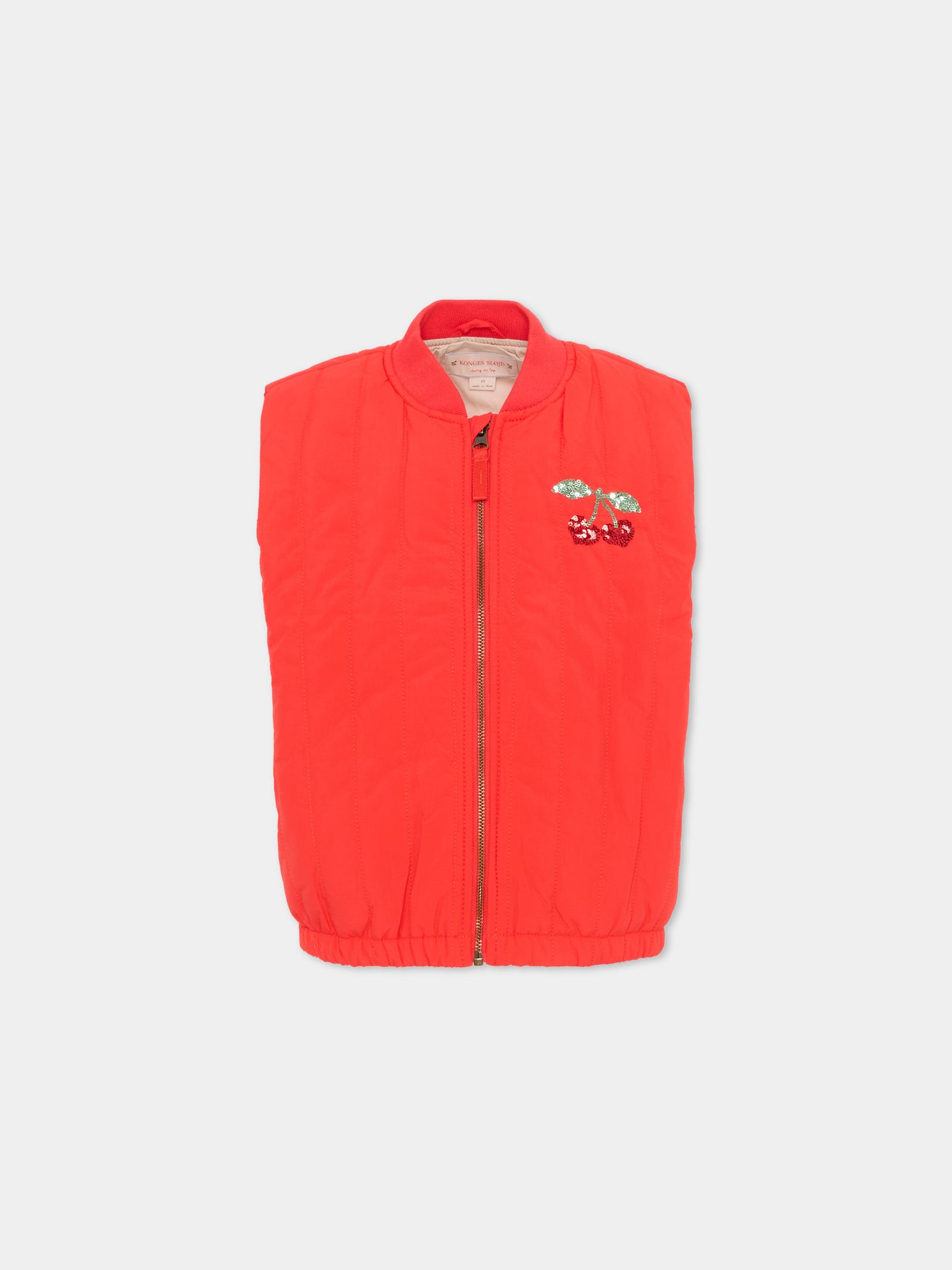 Gilet rosso per bambina con ciliegie,Konges Sløjd,KS104889 FIERY RED