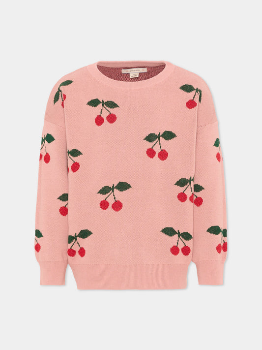 Maglione rosa per bambina con ciliegie,Konges Sløjd,KS104928 CHERRY