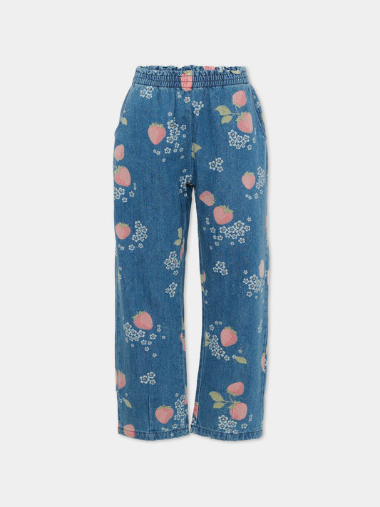 Jeans denim per bambina con fragole,Konges Sløjd,KS104970 MARMELADE SUN
