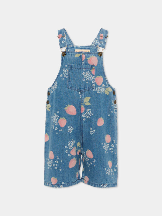 Salopette denim per bambina con fragole,Konges Sløjd,KS104972 MARMELADE SUN