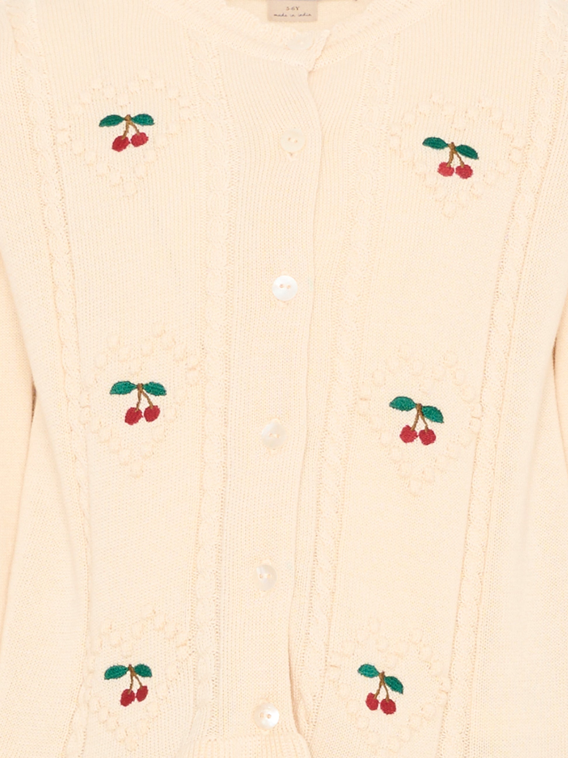 Cardigan avorio per bambina con ricamo ciliegie,Konges Sløjd,KS105083 PEARLED IVORY