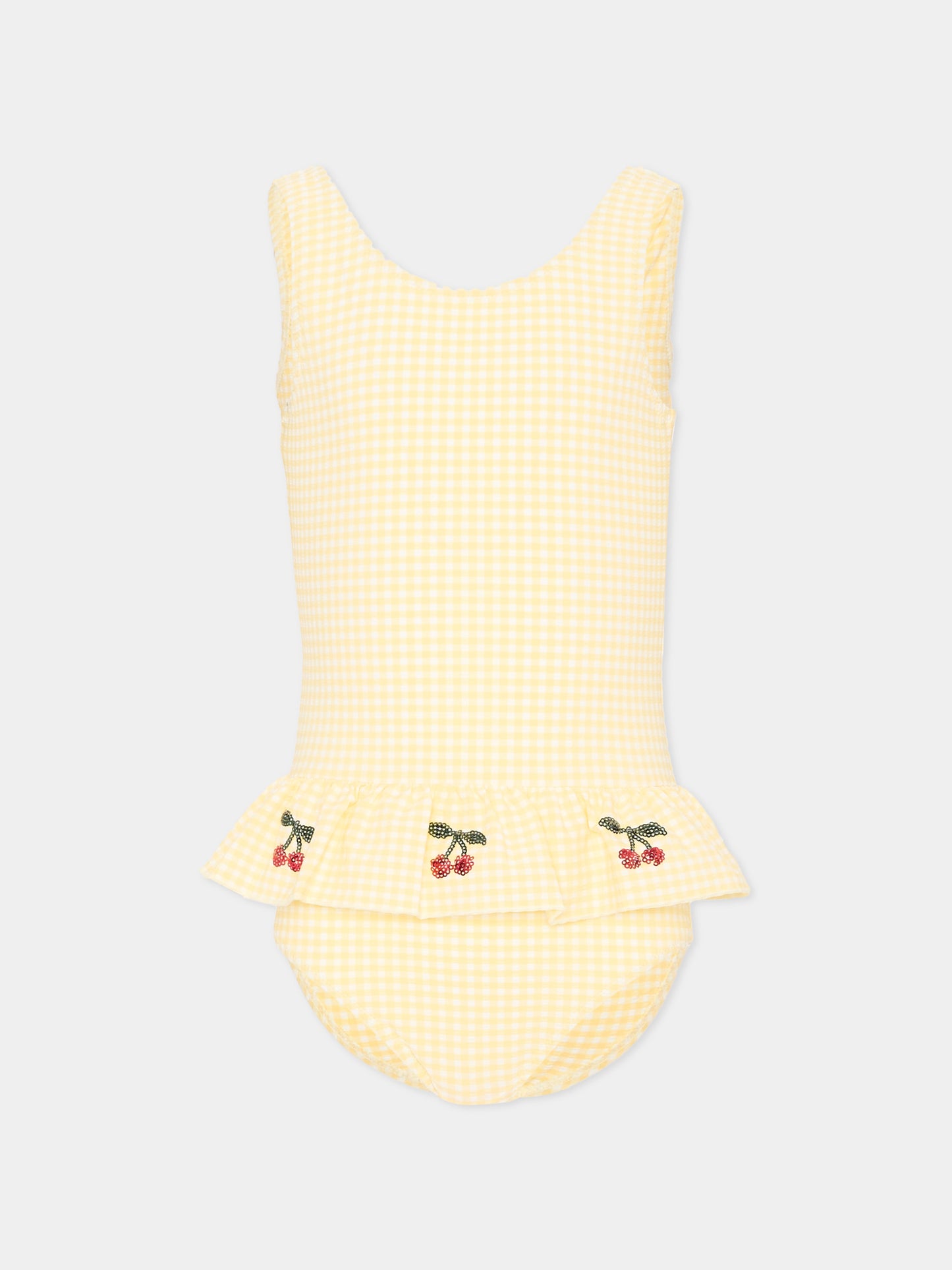 Costume intero multicolor Etta per bambina con ciliegie,Konges Sløjd,KS104790 BANANA ALMOND CHECK