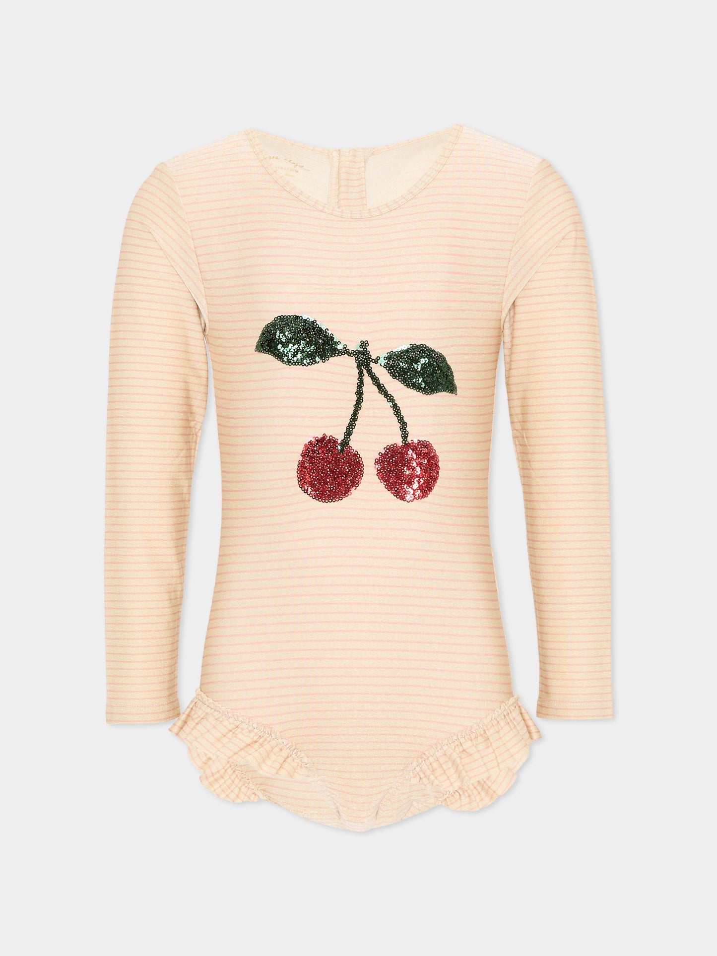 Anti UV beige per bambina con ciliegie,Konges Sløjd,KS104856 ROSE STRIPE