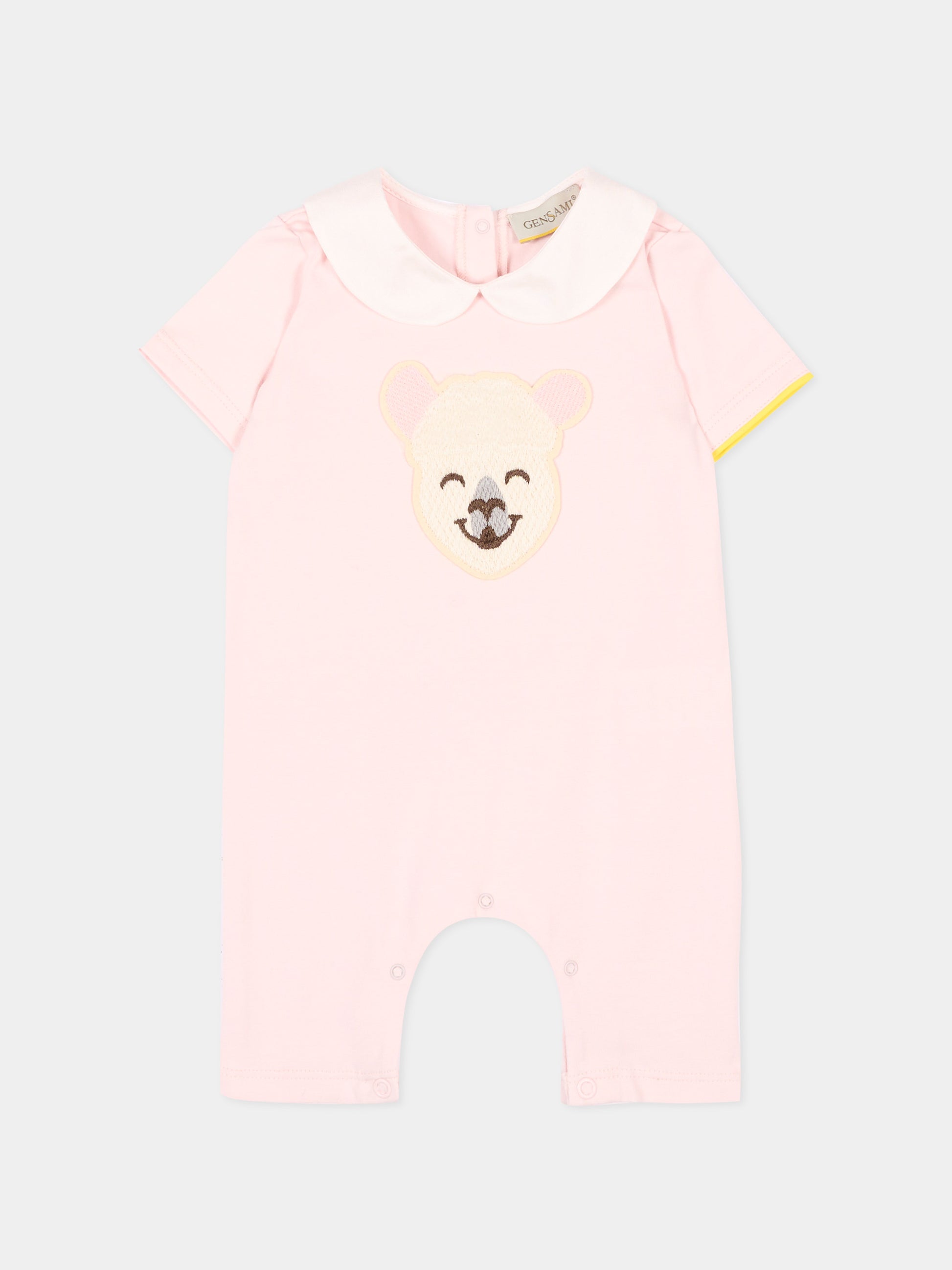 Pagliaccetto rosa per neonata con ricamo alpaca,Gensami,ROSHORT-ALP-J LIGHT PINK