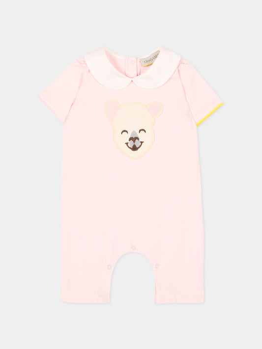 Pagliaccetto rosa per neonata con ricamo alpaca,Gensami,ROSHORT-ALP-J LIGHT PINK