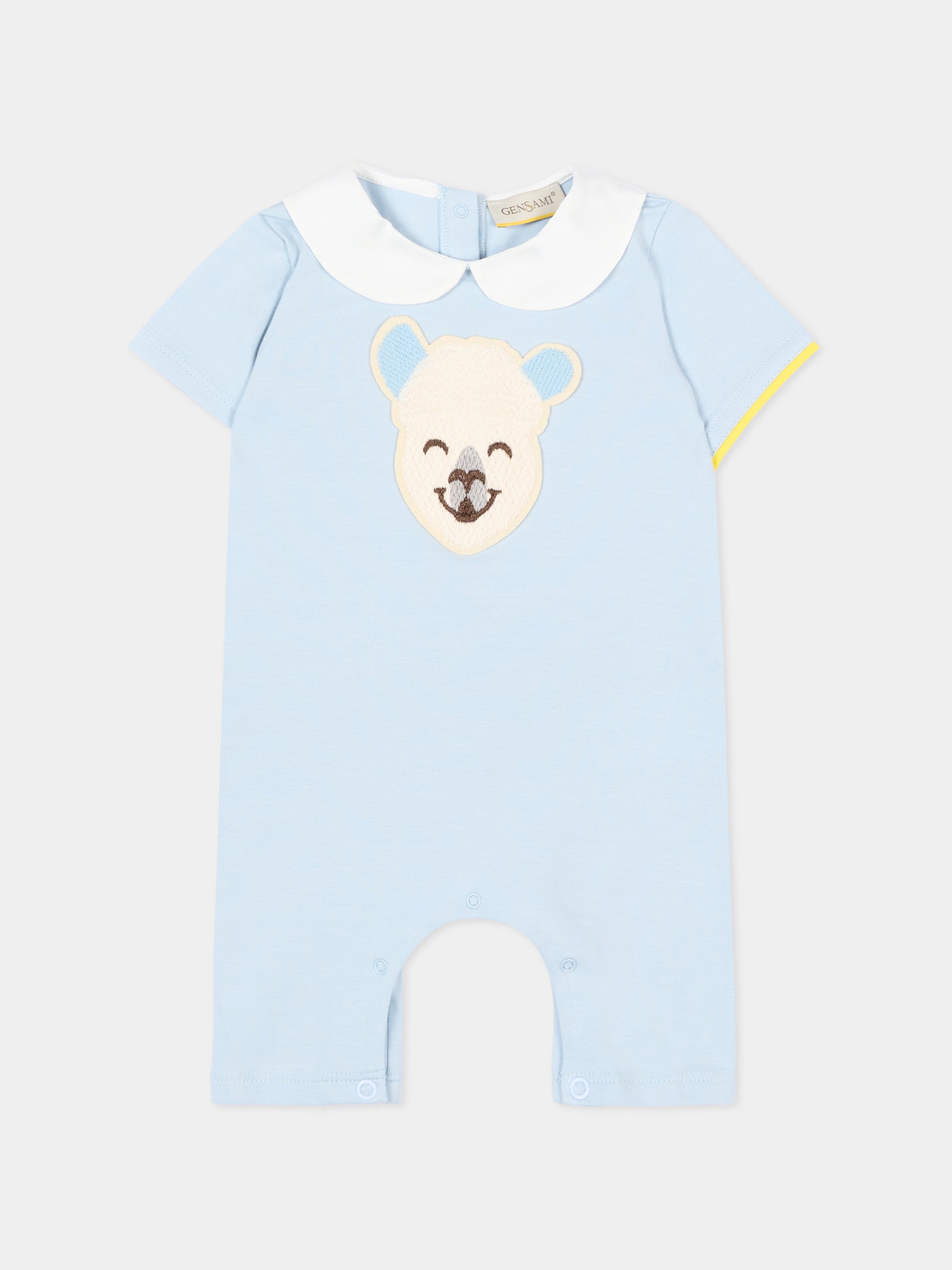 Pagliaccetto celeste per neonato con ricamo alpaca,Gensami,ROSHORT-ALP-J LIGHT BLUE