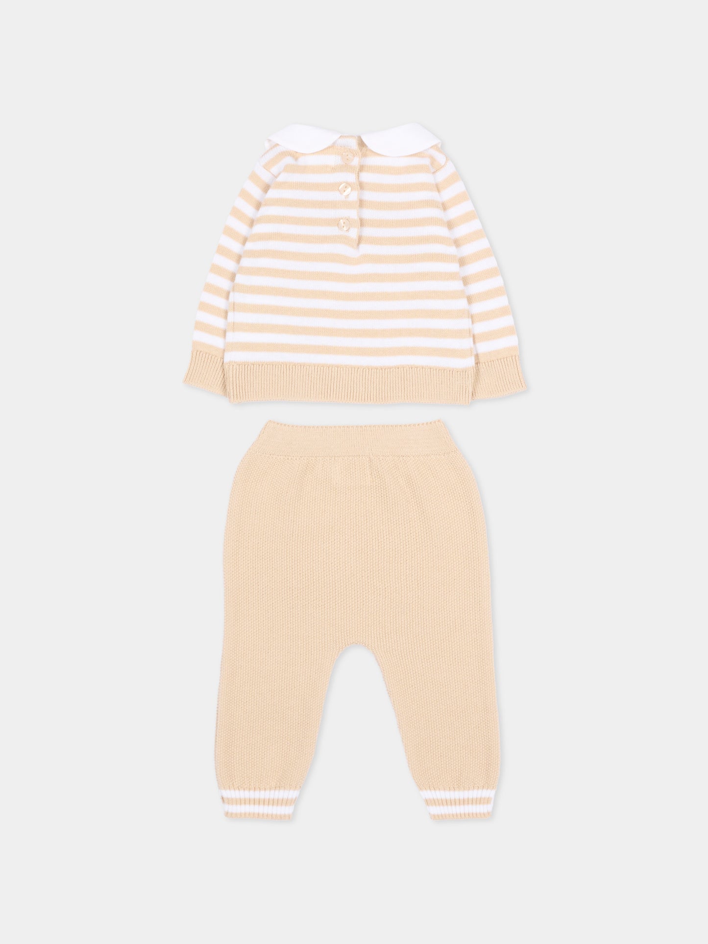 Completo nascita beige per neonati a righe,Nanán,E26002BE