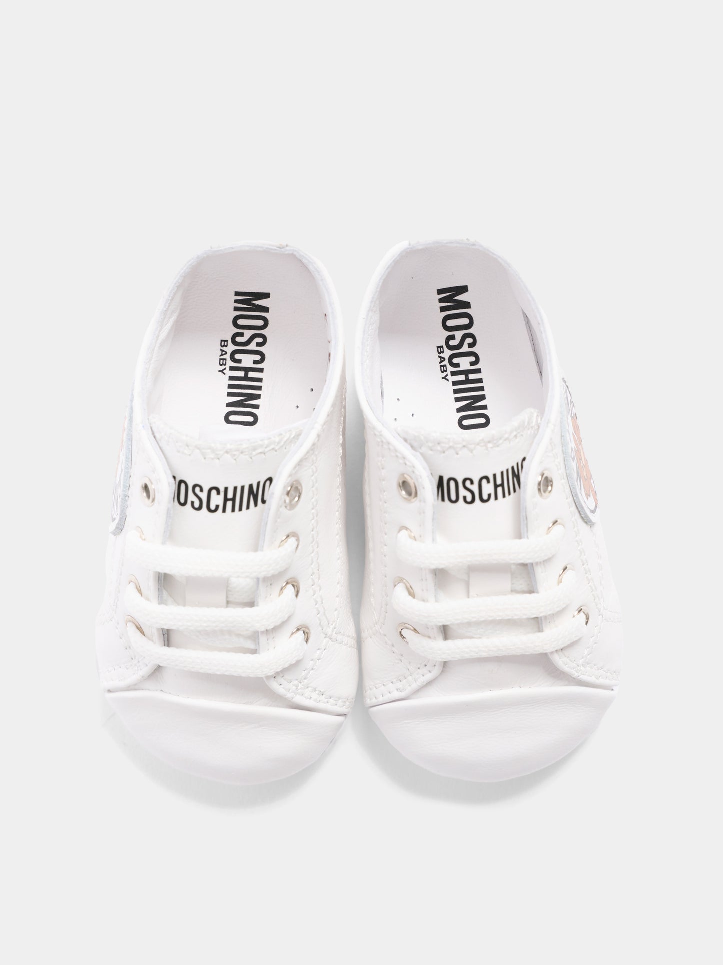 Sneakers basse bianche per neonati con logo,Moschino Kids,82894 - VAR3