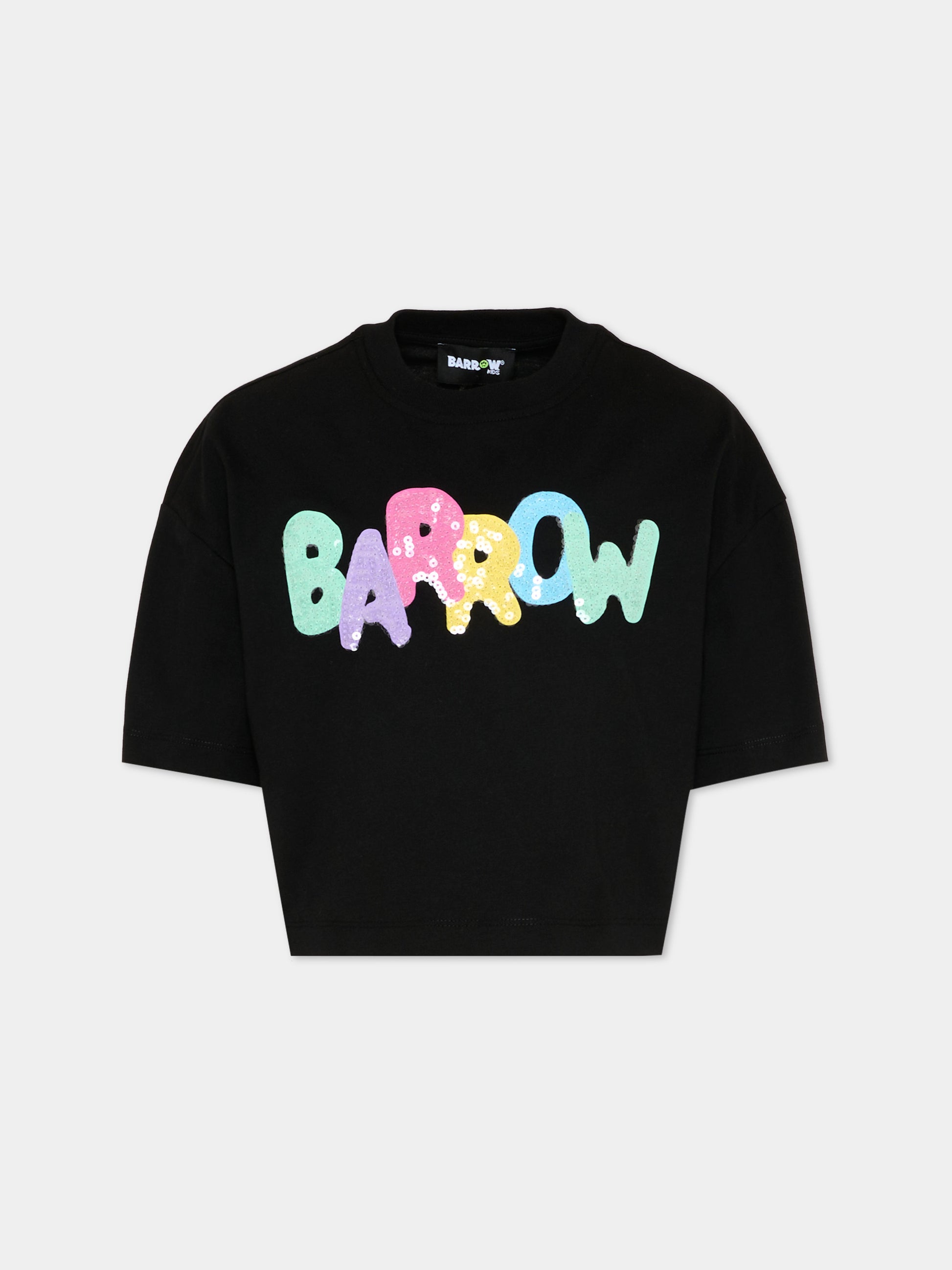 T-Shirt nera per bambina con logo,Barrow,S6BKJGTH132 110